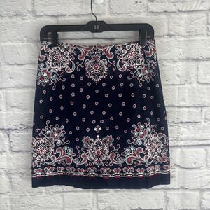 Talbots Boho Western Cowgirl Paisley Red, White And Blue Skirt Size 4 Petite